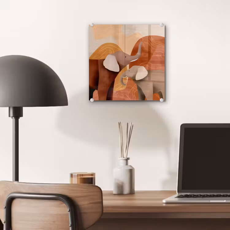 Glas schilderij - Olifanten - Oranje - Abstract — 7