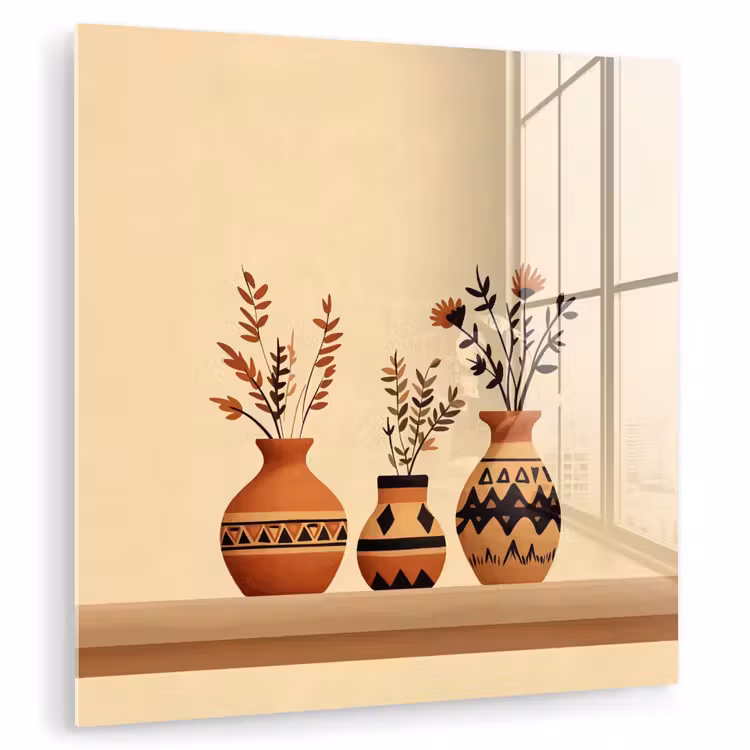 Glas schilderij - Vazen - Bloemen - Bladeren - Minimalistisch — 1