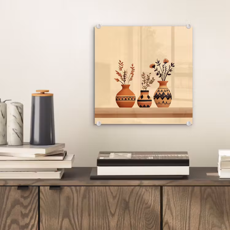 Glas schilderij - Vazen - Bloemen - Bladeren - Minimalistisch — 2