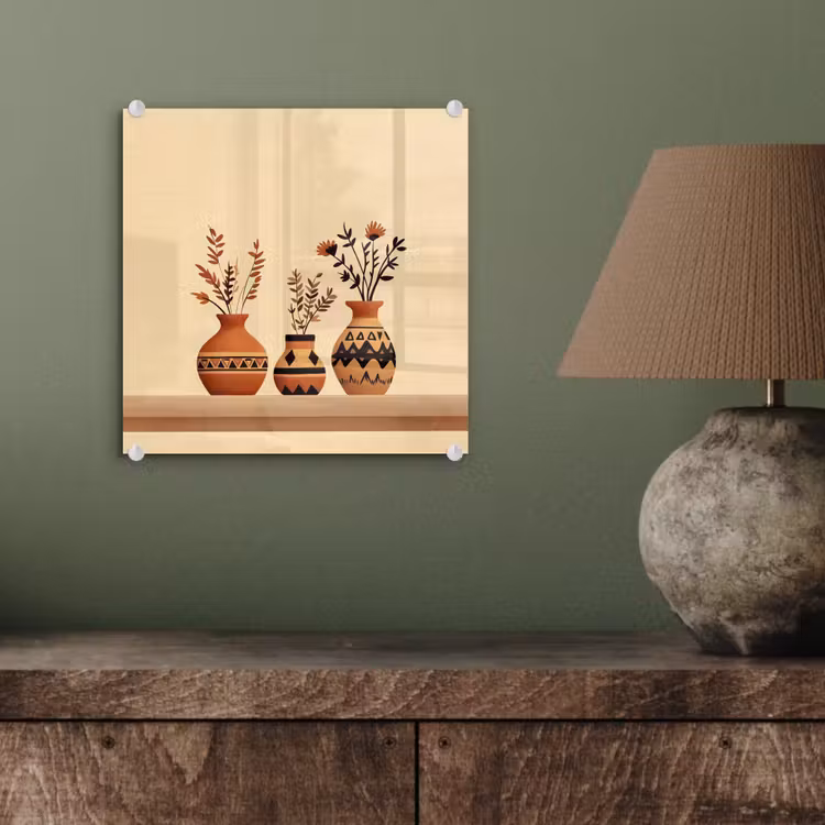 Glas schilderij - Vazen - Bloemen - Bladeren - Minimalistisch — 4