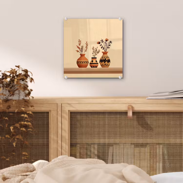 Glas schilderij - Vazen - Bloemen - Bladeren - Minimalistisch — 5