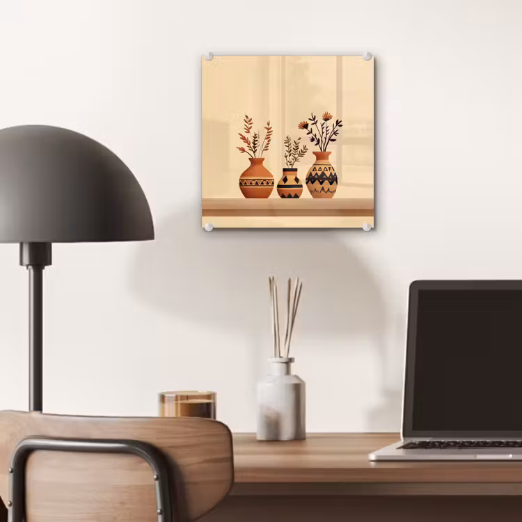 Glas schilderij - Vazen - Bloemen - Bladeren - Minimalistisch — 7