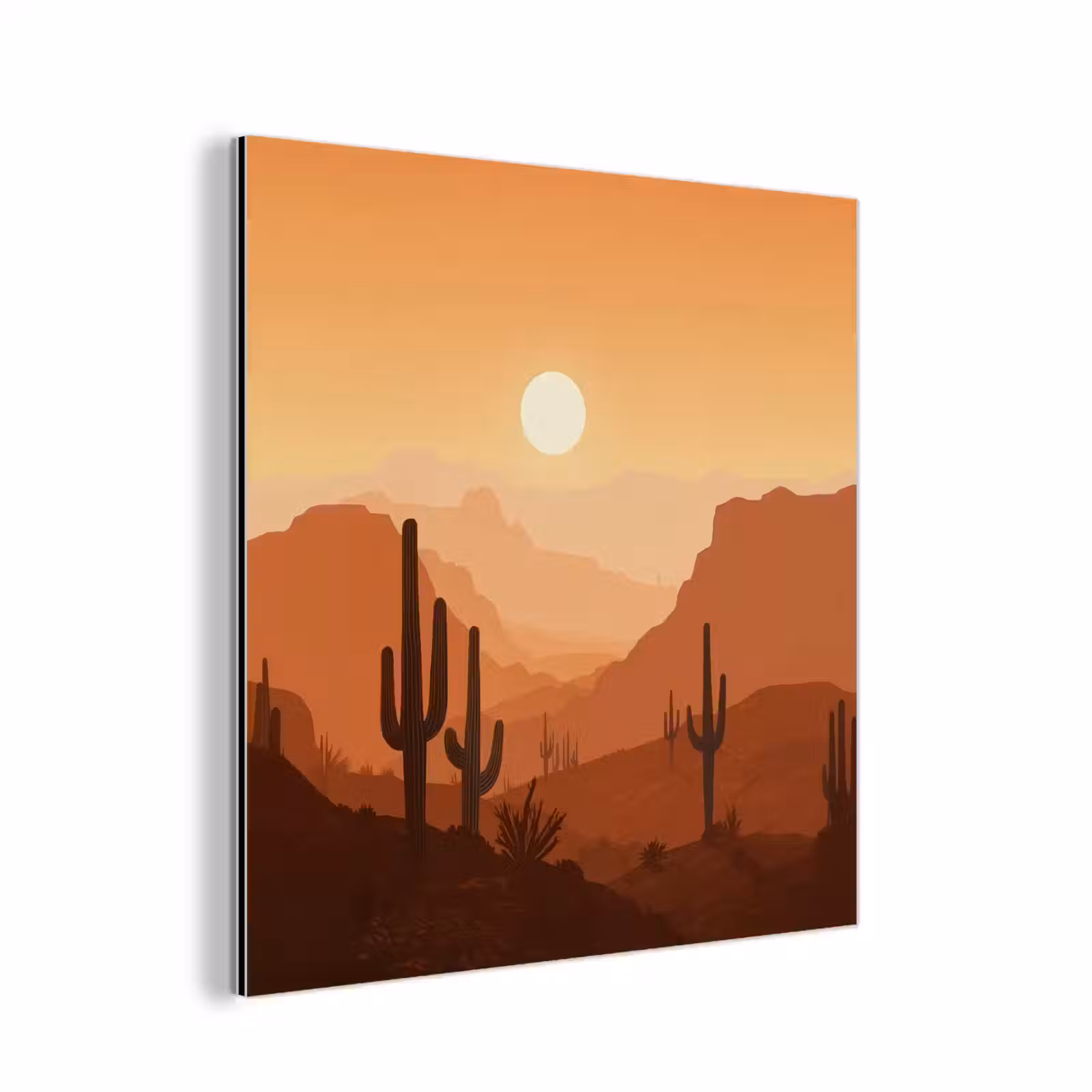 Aluminium schilderij - Landschap - Woestijn - Cactussen - Zon — 1