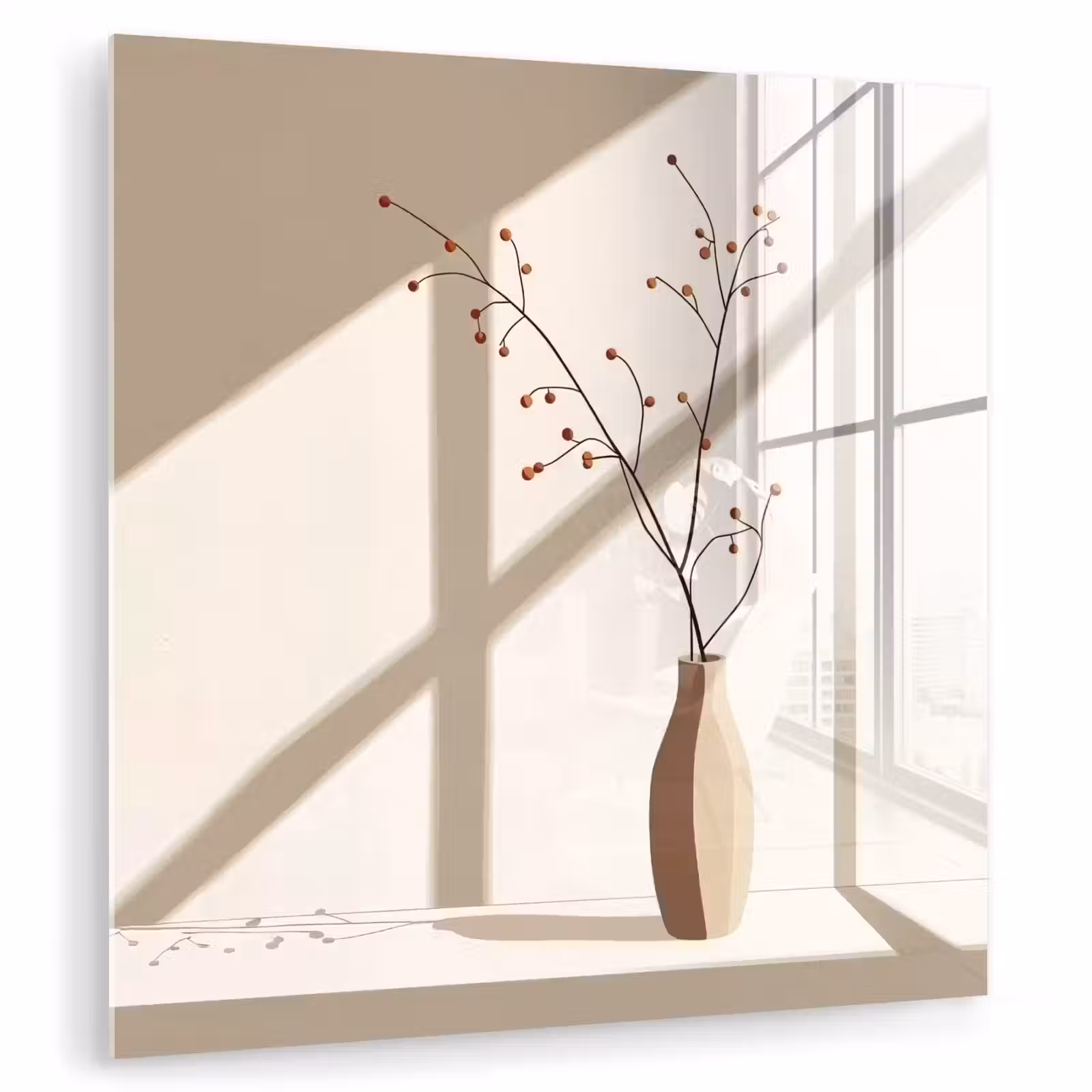 Glas schilderij - Vaas - Takken - Bessen - Minimalistisch — 1