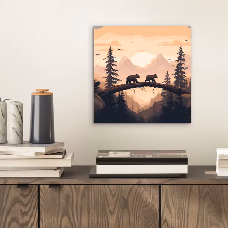 Aluminium schilderij - Beren - Bomen - Landschap - Zonsondergang — 2