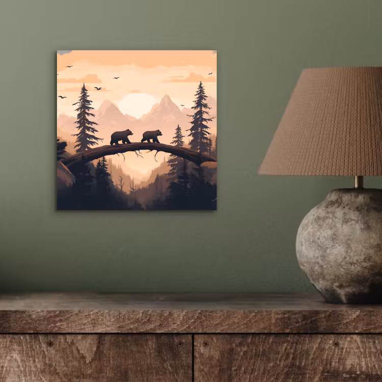 Aluminium schilderij - Beren - Bomen - Landschap - Zonsondergang — 3