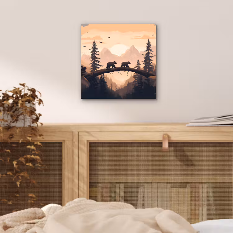Aluminium schilderij - Beren - Bomen - Landschap - Zonsondergang — 4