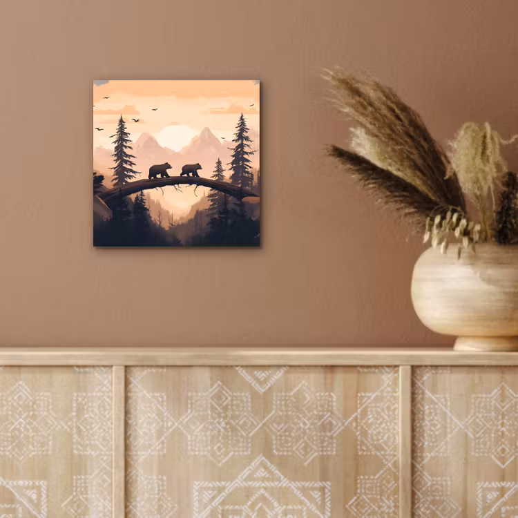 Aluminium schilderij - Beren - Bomen - Landschap - Zonsondergang — 5
