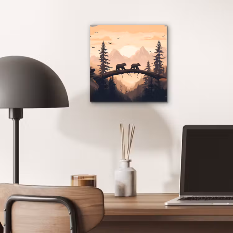Aluminium schilderij - Beren - Bomen - Landschap - Zonsondergang — 6