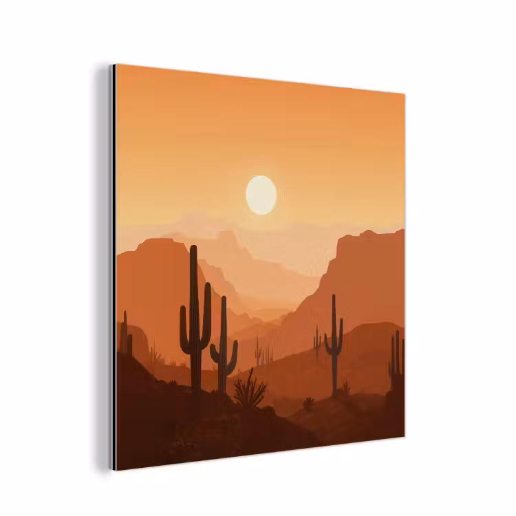 Aluminium schilderij - Landschap - Woestijn - Cactussen - Zon — 1