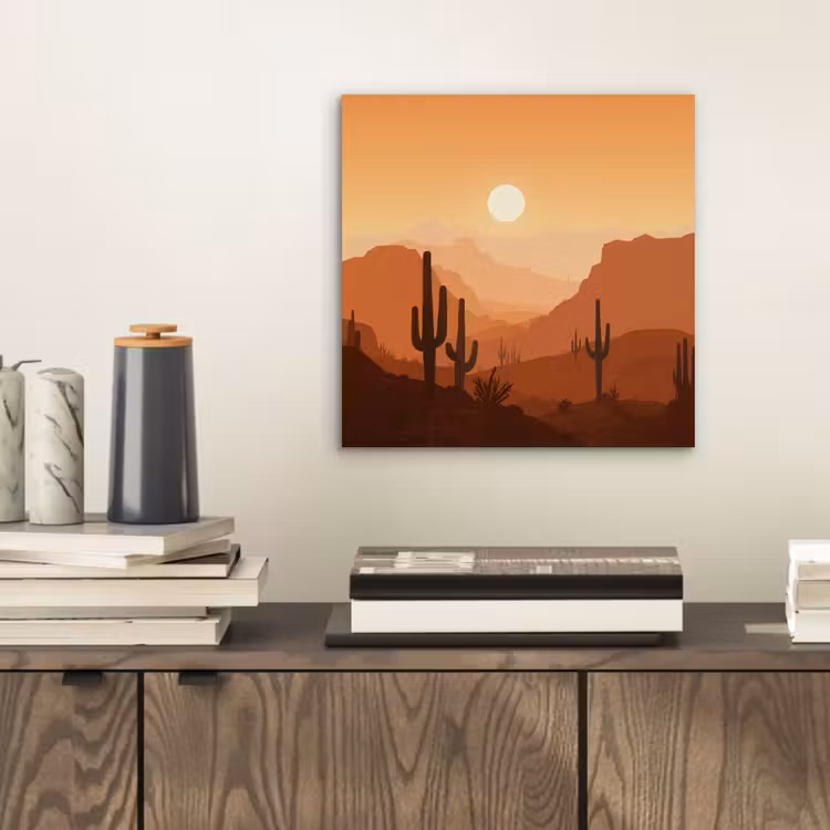 Aluminium schilderij - Landschap - Woestijn - Cactussen - Zon — 2