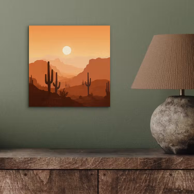 Aluminium schilderij - Landschap - Woestijn - Cactussen - Zon — 3
