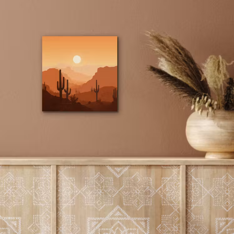 Aluminium schilderij - Landschap - Woestijn - Cactussen - Zon — 5