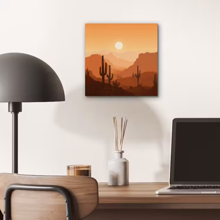 Aluminium schilderij - Landschap - Woestijn - Cactussen - Zon — 6