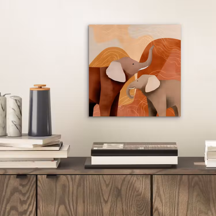 Aluminium schilderij - Olifanten - Oranje - Abstract — 2