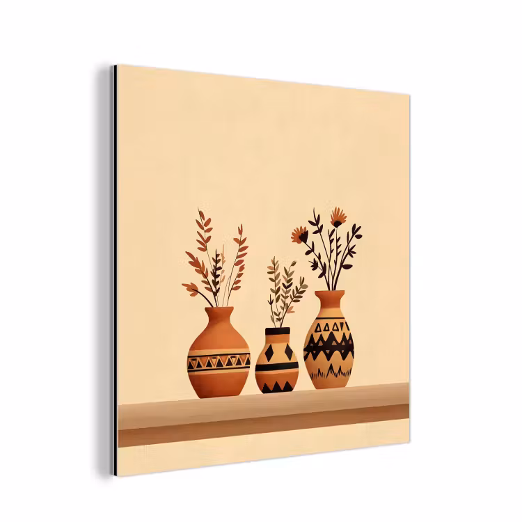 Aluminium schilderij - Vazen - Bloemen - Bladeren - Minimalistisch — 1