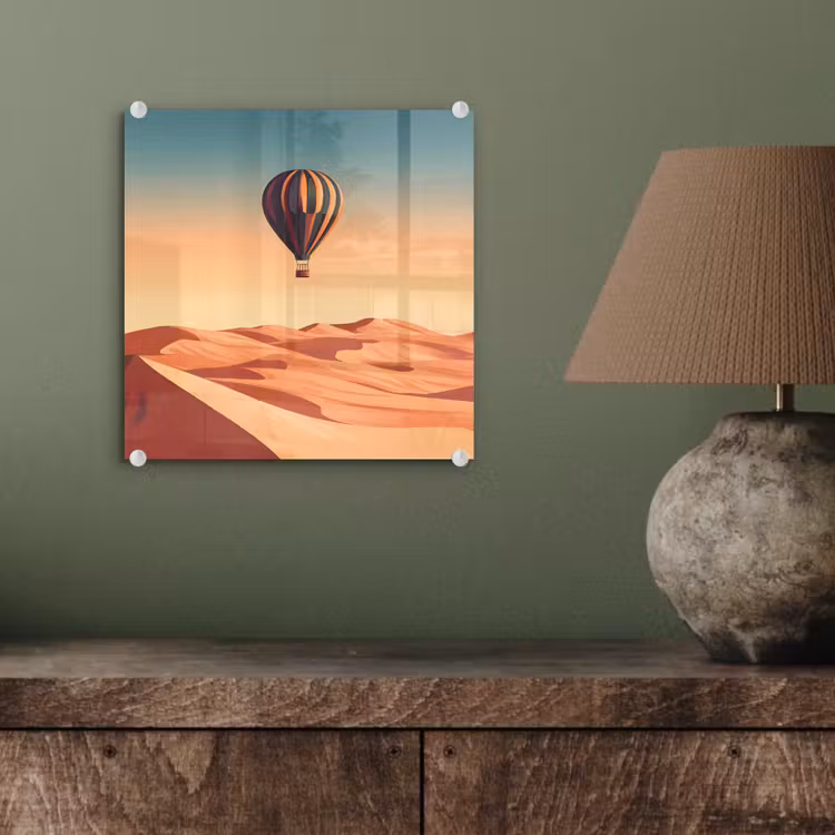 Glas schilderij - Luchtballon - Woestijn - Zonsondergang - Blauw — 4
