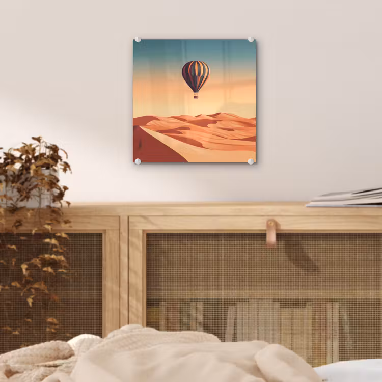 Glas schilderij - Luchtballon - Woestijn - Zonsondergang - Blauw — 5