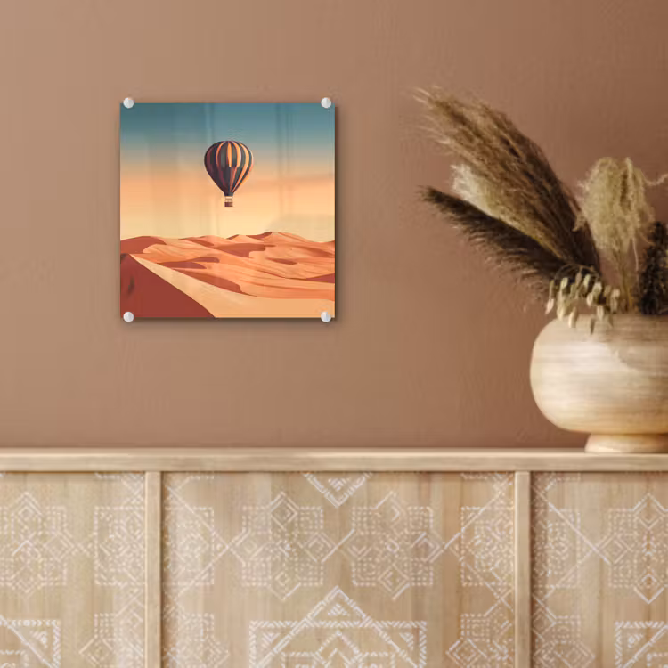 Glas schilderij - Luchtballon - Woestijn - Zonsondergang - Blauw — 6