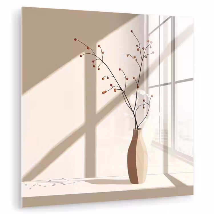 Glas schilderij - Vaas - Takken - Bessen - Minimalistisch — 1