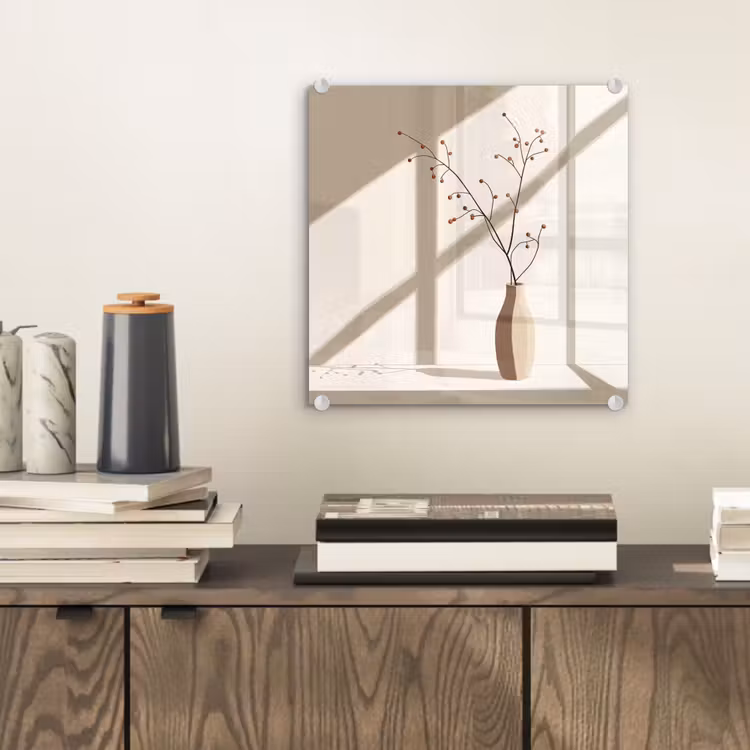 Glas schilderij - Vaas - Takken - Bessen - Minimalistisch — 2