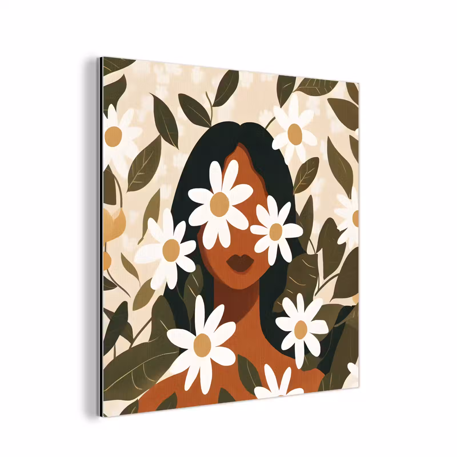 Aluminium schilderij - Illustratie - Vrouw - Madeliefjes - Wit — 1