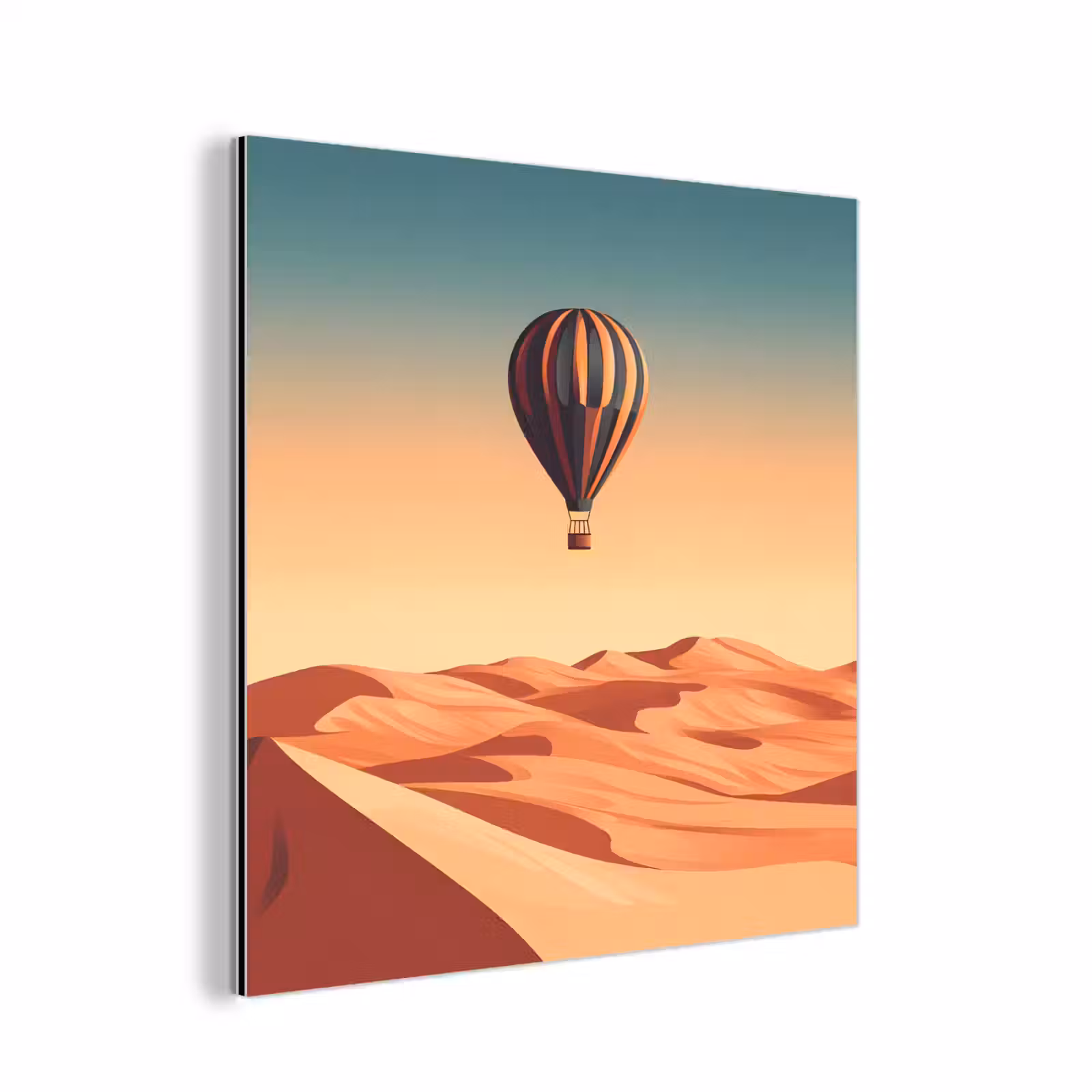 Aluminium schilderij - Luchtballon - Woestijn - Zonsondergang - Blauw — 1