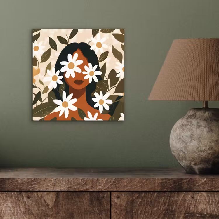 Aluminium schilderij - Illustratie - Vrouw - Madeliefjes - Wit — 3