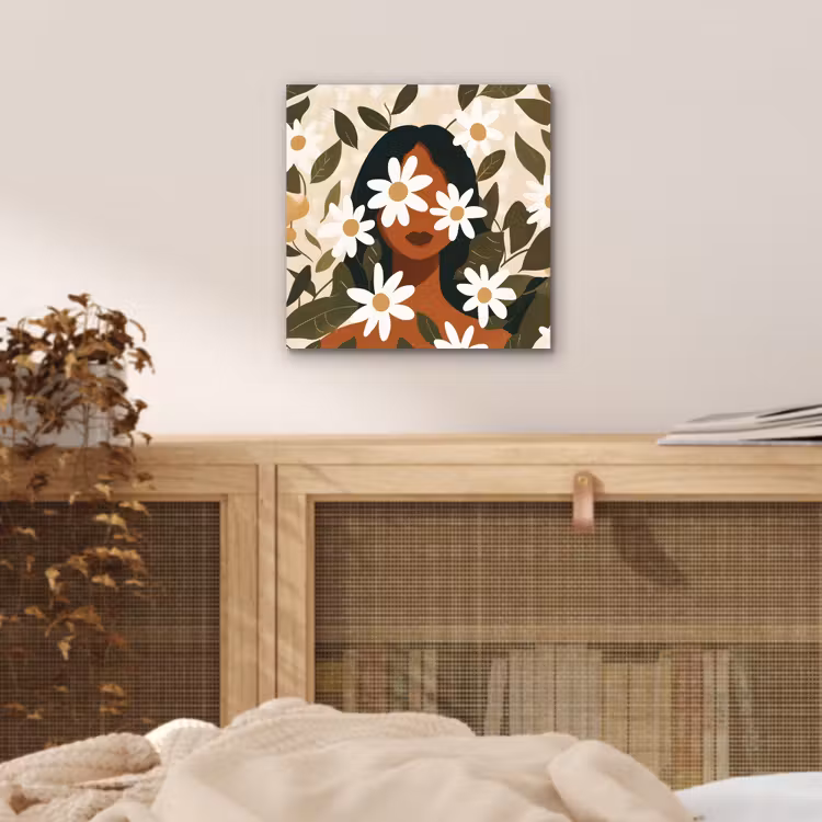 Aluminium schilderij - Illustratie - Vrouw - Madeliefjes - Wit — 4