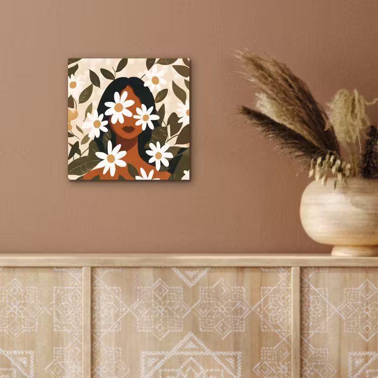 Aluminium schilderij - Illustratie - Vrouw - Madeliefjes - Wit — 5