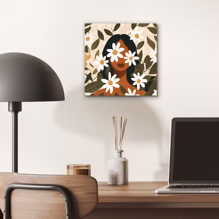 Aluminium schilderij - Illustratie - Vrouw - Madeliefjes - Wit — 6