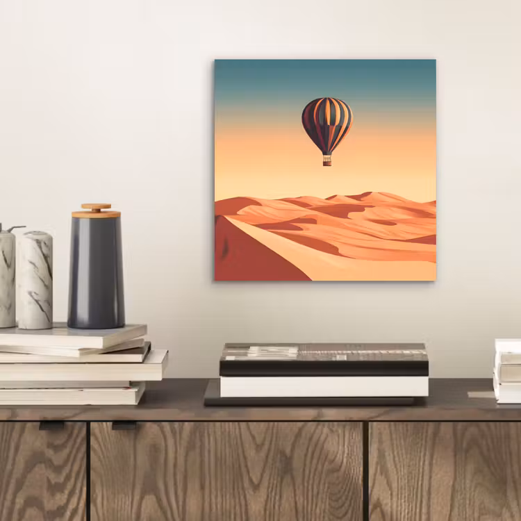 Aluminium schilderij - Luchtballon - Woestijn - Zonsondergang - Blauw — 2