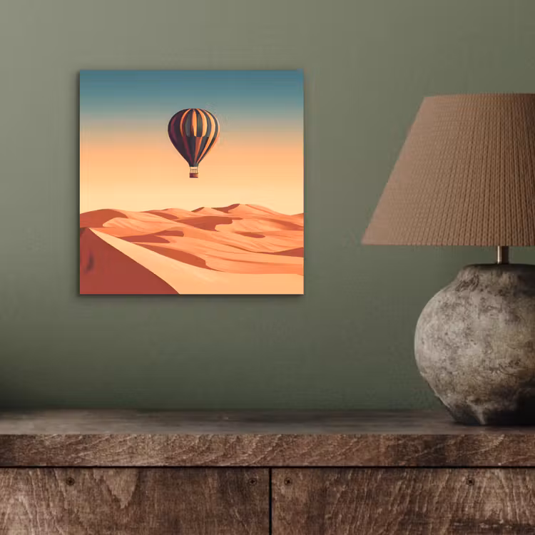 Aluminium schilderij - Luchtballon - Woestijn - Zonsondergang - Blauw — 3