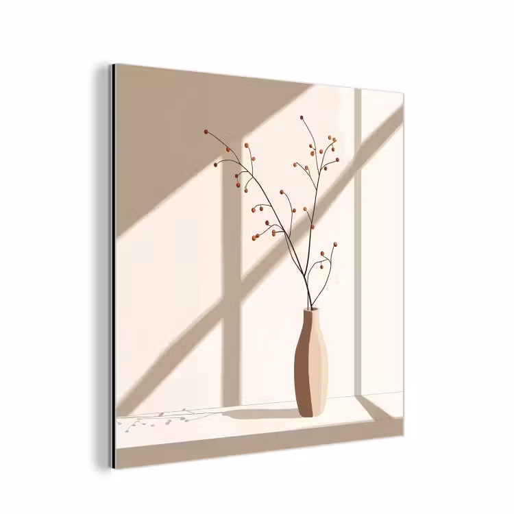 Aluminium schilderij - Vaas - Takken - Bessen - Minimalistisch — 1