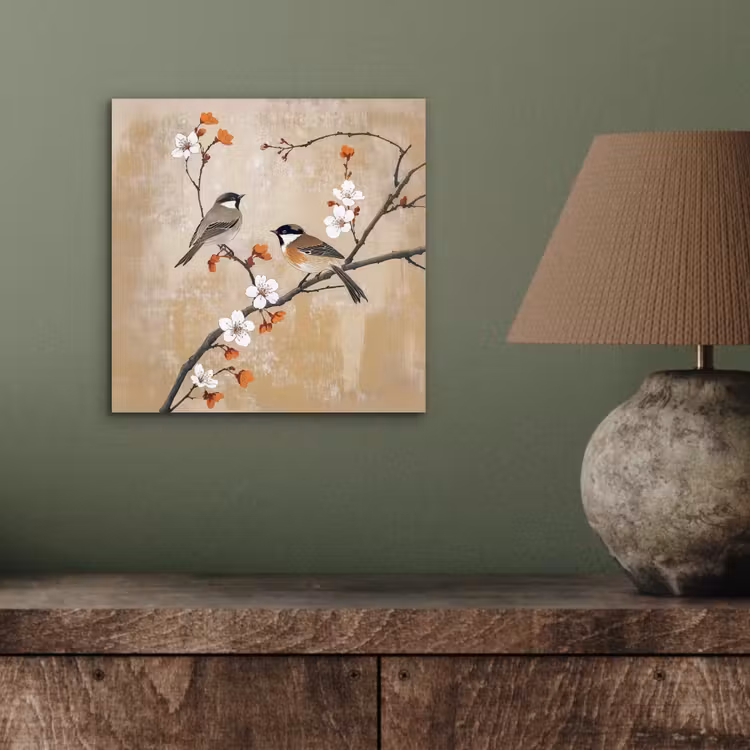 Aluminium schilderij - Vogels - Bloesemtak - Bloemen - Oranje — 3
