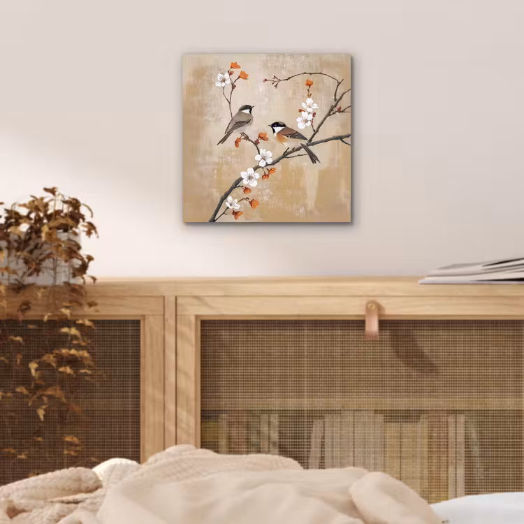 Aluminium schilderij - Vogels - Bloesemtak - Bloemen - Oranje — 4