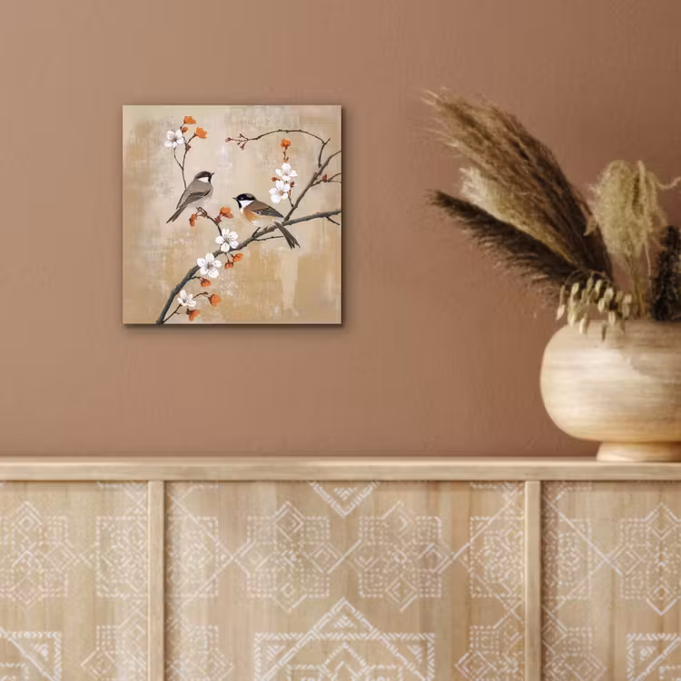 Aluminium schilderij - Vogels - Bloesemtak - Bloemen - Oranje — 5