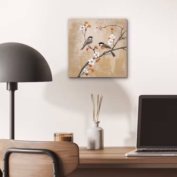 Aluminium schilderij - Vogels - Bloesemtak - Bloemen - Oranje — 6
