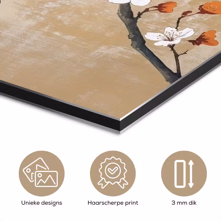 Aluminium schilderij - Vogels - Bloesemtak - Bloemen - Oranje — 7