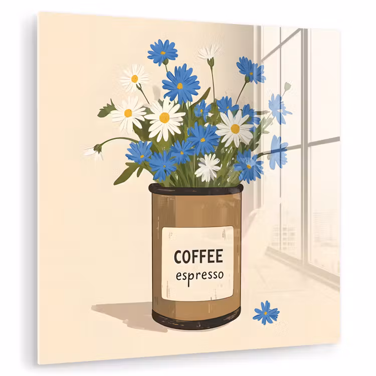 Glas schilderij - Coffee - Blik - Minimalistisch - Bloemen — 1