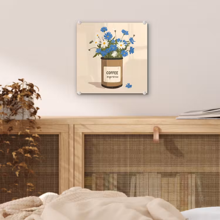 Glas schilderij - Coffee - Blik - Minimalistisch - Bloemen — 5