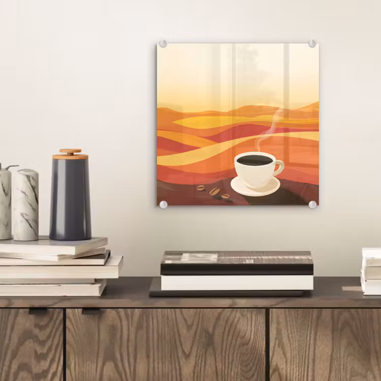 Glas schilderij - Koffie - Landschap - Oranje - Koffiebonen — 2