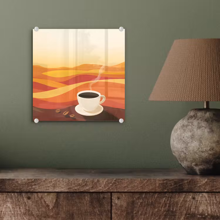 Glas schilderij - Koffie - Landschap - Oranje - Koffiebonen — 4