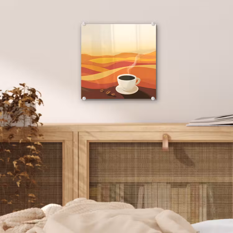 Glas schilderij - Koffie - Landschap - Oranje - Koffiebonen — 5