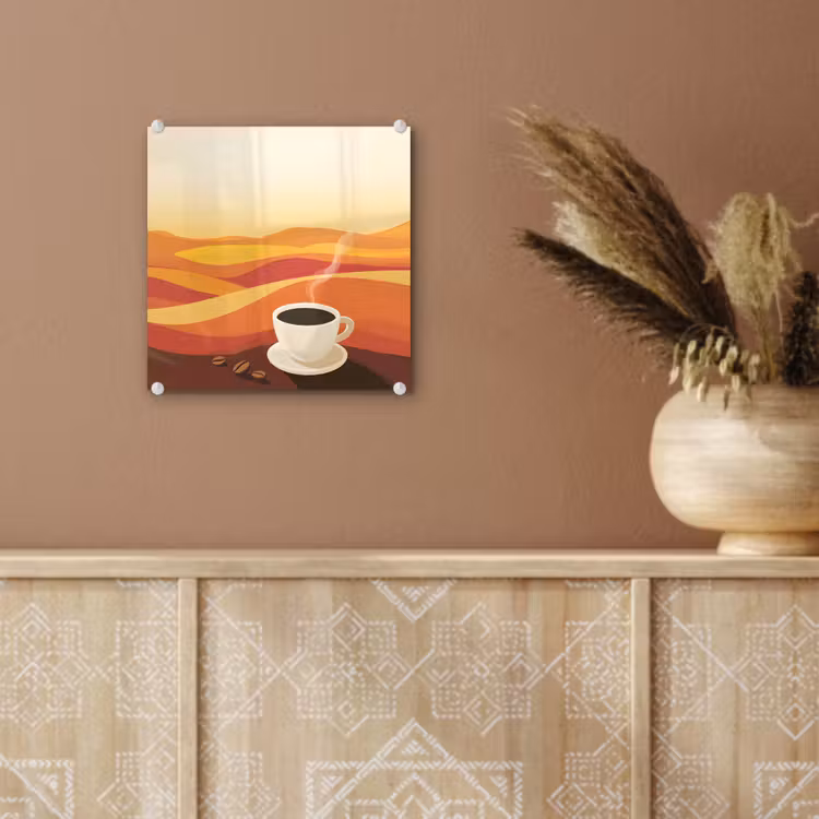 Glas schilderij - Koffie - Landschap - Oranje - Koffiebonen — 6