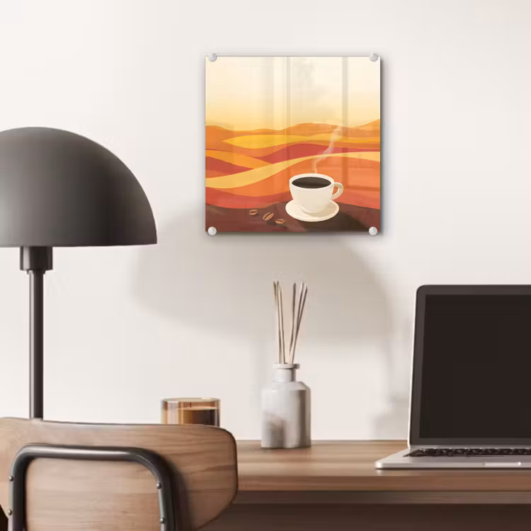 Glas schilderij - Koffie - Landschap - Oranje - Koffiebonen — 7