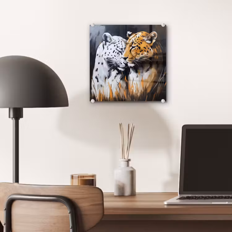 Glas schilderij - Luipaard - Oranje - Wit - Gras — 7