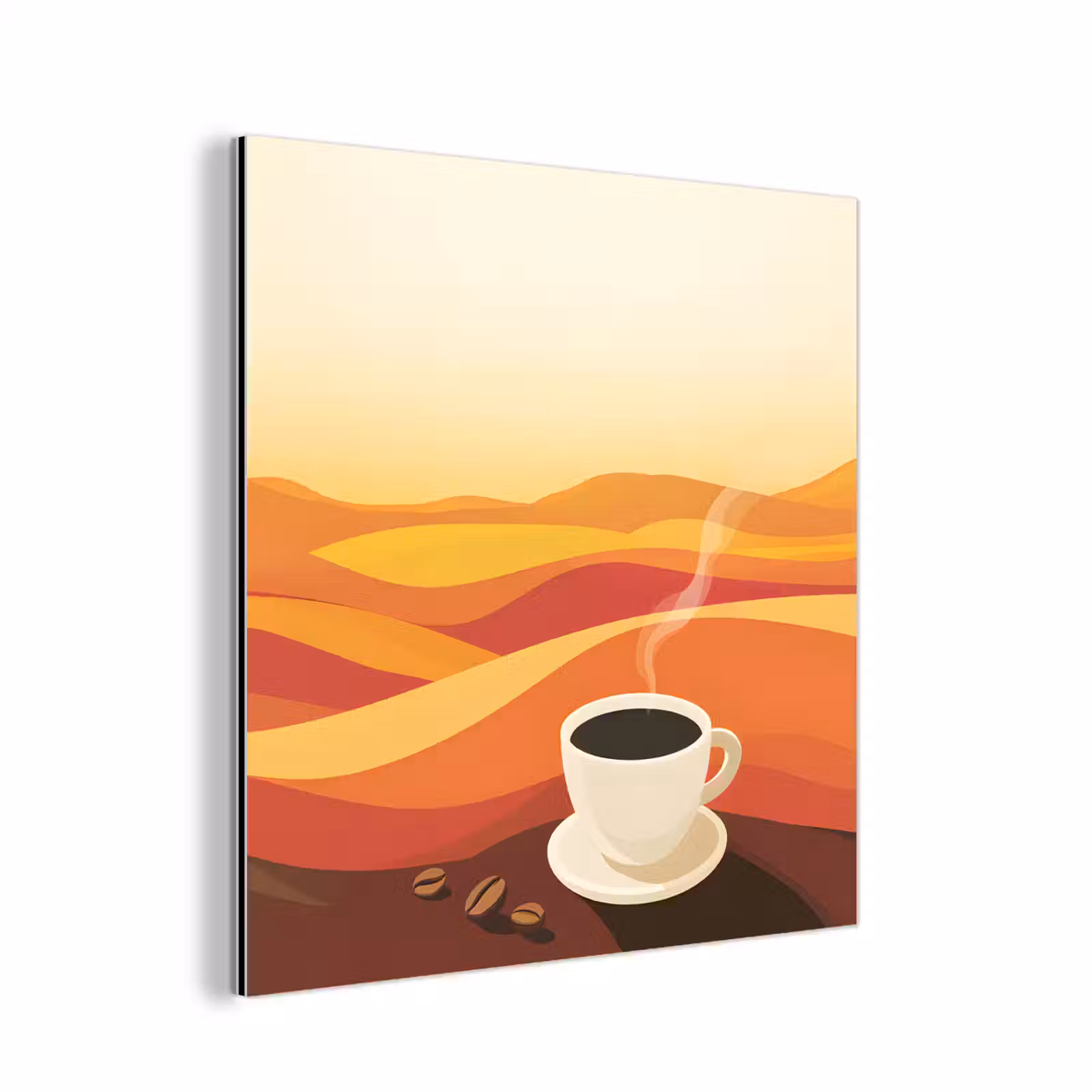 Aluminium schilderij - Koffie - Landschap - Oranje - Koffiebonen — 1