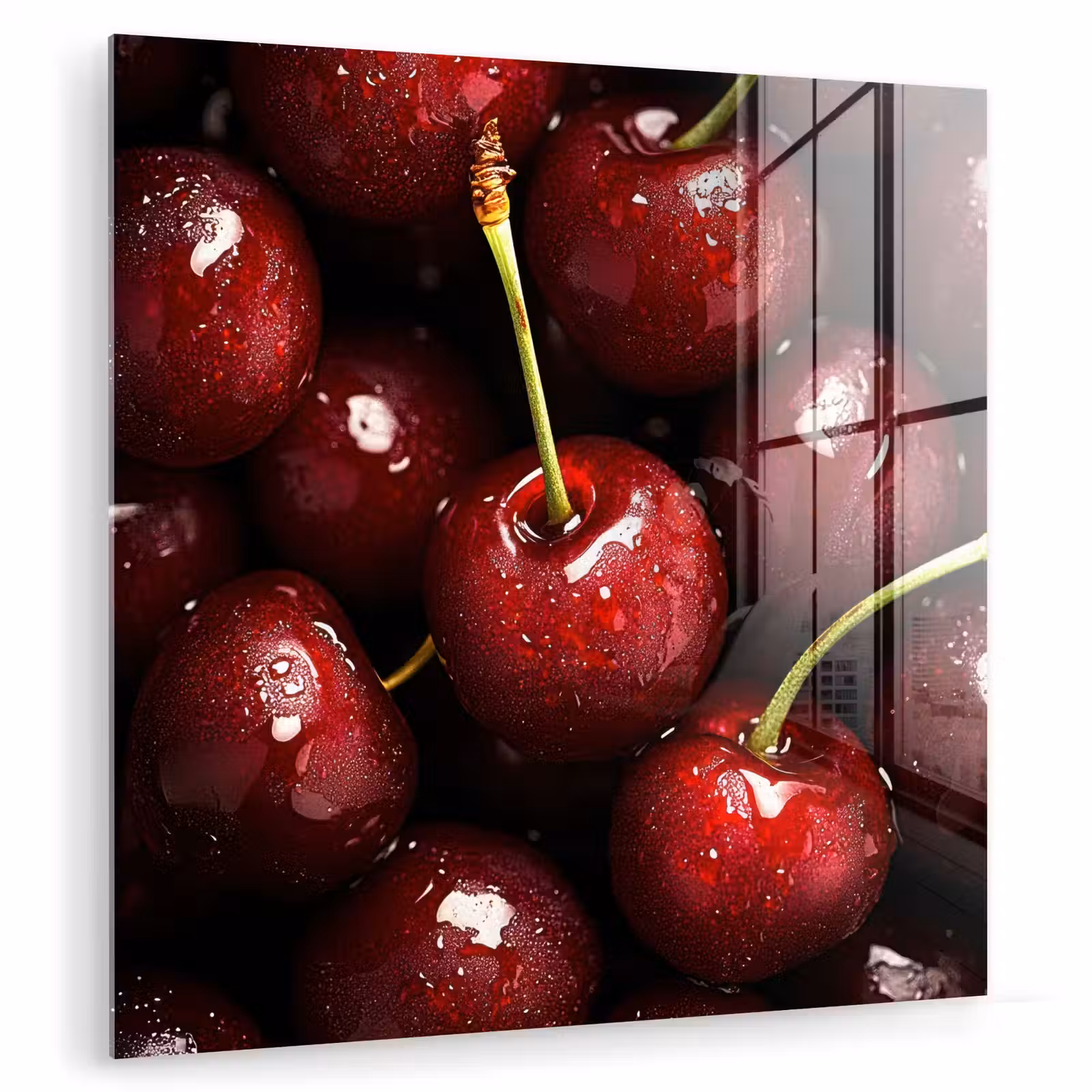 Glas schilderij - Rood - Fruit - Kersen — 1