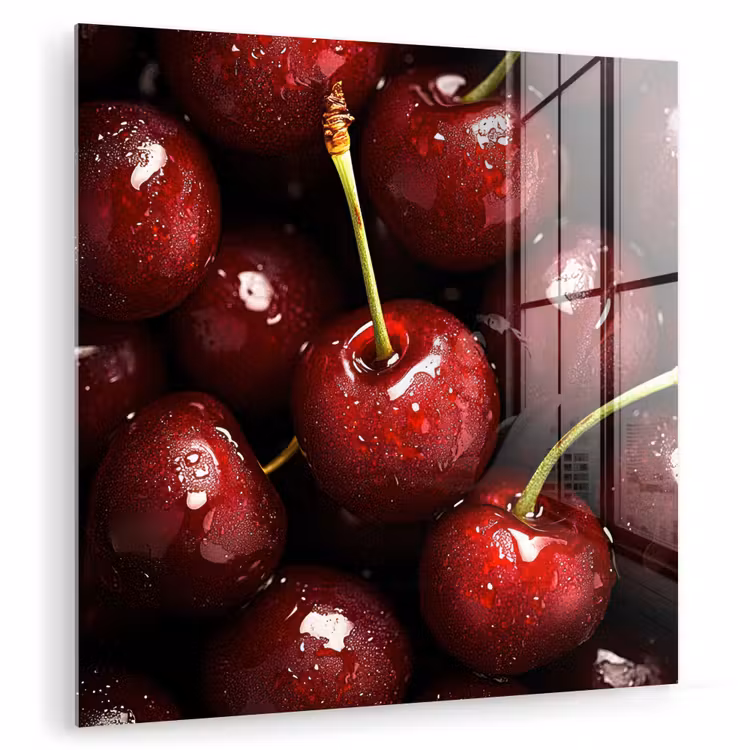 Glas schilderij - Rood - Fruit - Kersen — 1